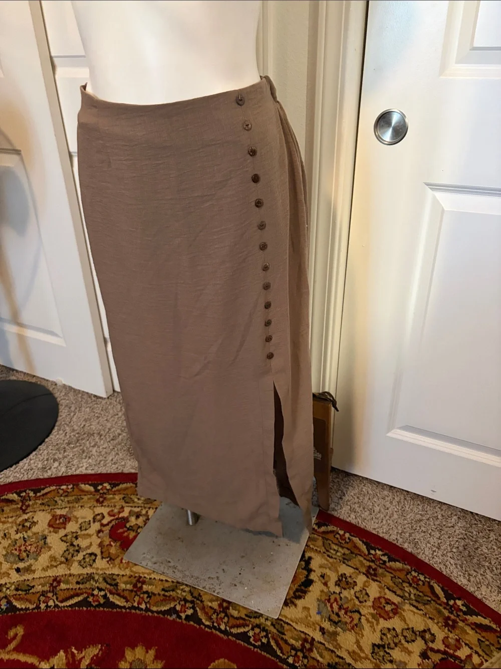 Active USA Taupe Maxi Skirt with Side Button Detail